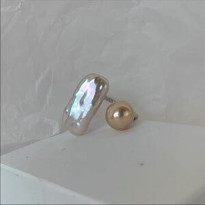 14KF double pearl open ring akoya/keshi/baroque